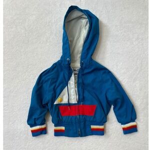 Weather Tamer Jacket Blue Vintage Sailboat Rainbow Stripe 18 Months